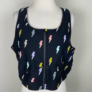 Black Lightning Zip-Front Crop Tank - Women